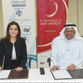 Sada Salmanova of Habshan Trading Company with Professor Reyadh AlMehaideb from Zayed University